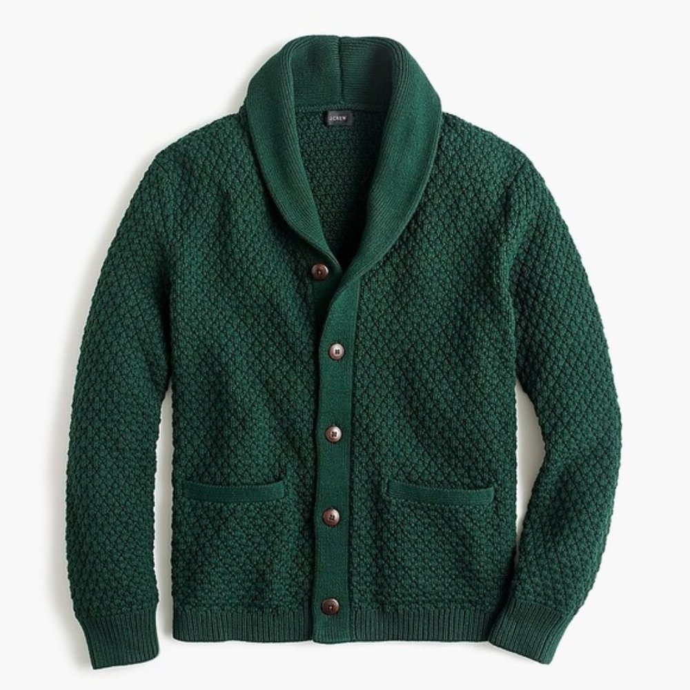 J. Crew Quilted Cotton Cardigan Sweater Pine Bough